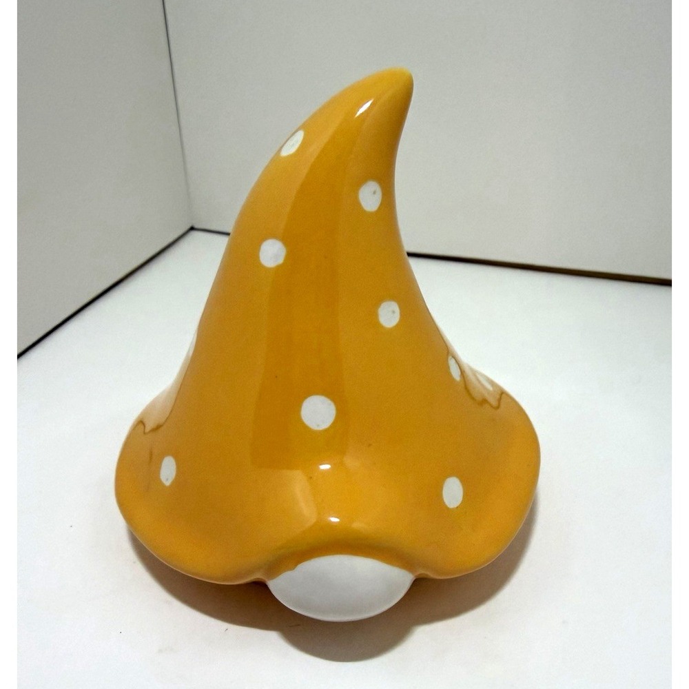 Rae Dunn Yellow & White Polka Dot Ceramic Gnome Candle Topper